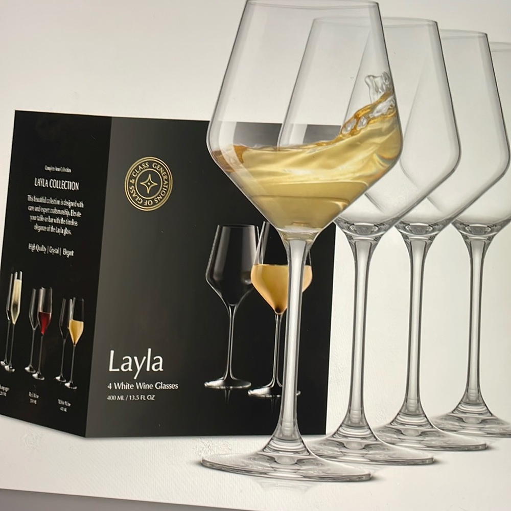 Set of 2 (8 total) Layla white wine glasses. 4 to a set, 2 boxes total.